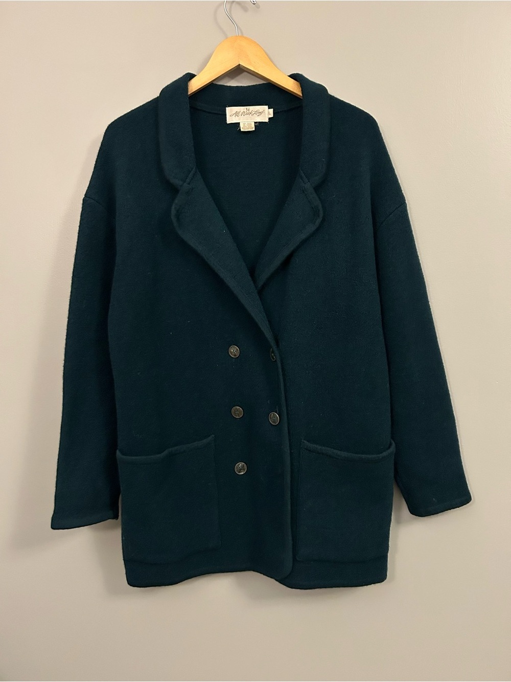 Vintage All Week Long Dark Teal Wool Sweater Size Large Wool